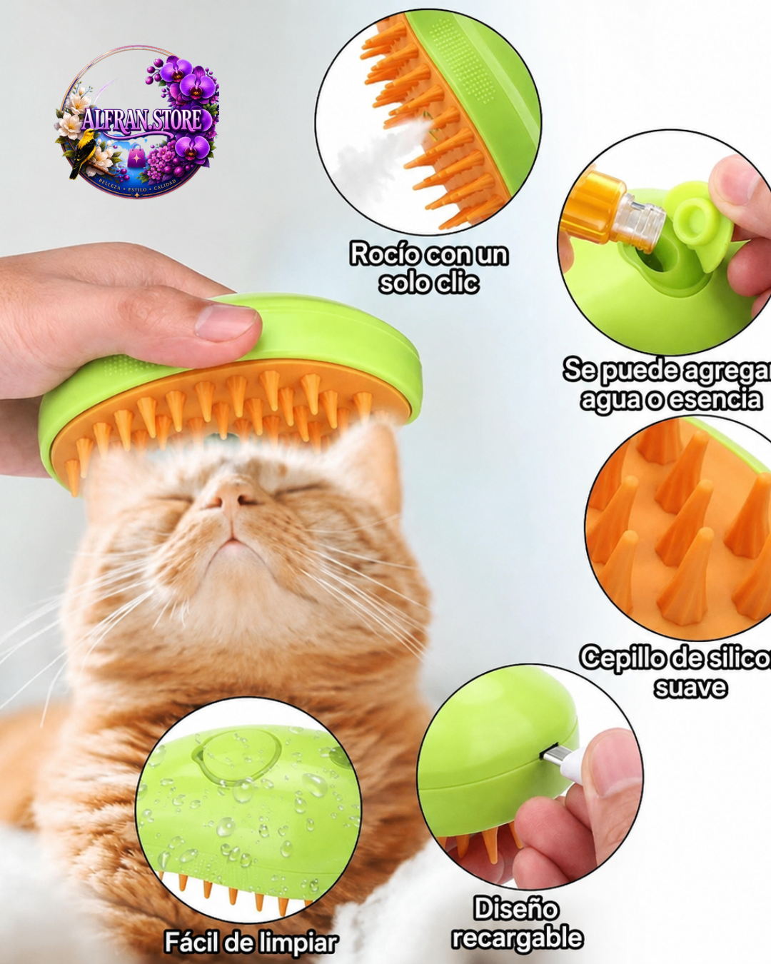 Cepillo de Vapor Para Perros y Gatos Quita Pelos