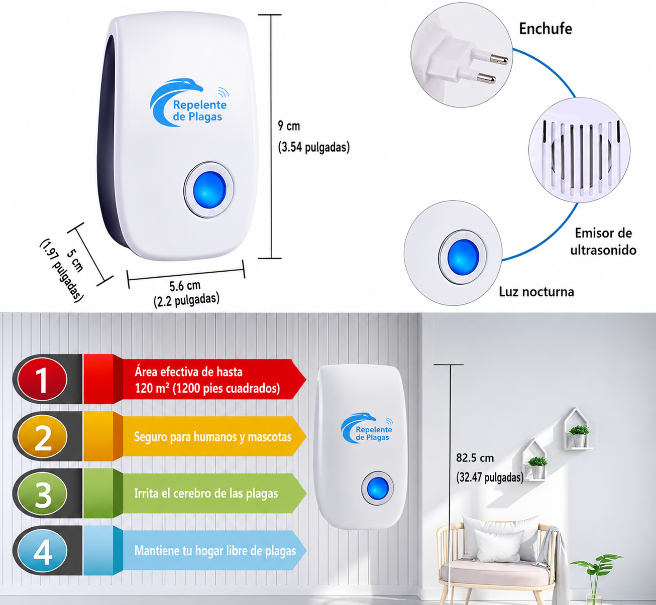 Repelente Ultrasónico de Plagas 360° | Protección para tu Hogar